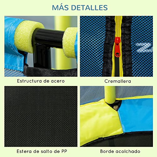 ZONEKIZ Cama Elástica Infantil Ø110 cm con Red de Seguridad Trampolín para Niños de 1-6 Años Cubierta de Bordes para Interior Exterior Carga 50 kg Ø140x115 cm Azul