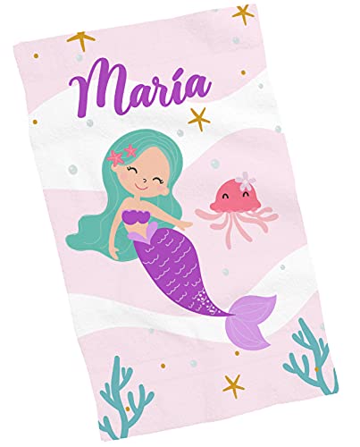 ZPUBLI+ Toallas de Mano y Cara Personalizadas con Nombre (30x50). Regalo Infantil Original para el Colegio, excursiones, Camping, Ejercicio etc. (Toalla Manos Sirena 2)