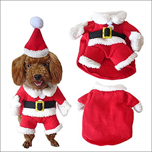 ZREAL Disfraz de Navidad para mascotas con gorro de Papá Noel para perros pequeños y gatos, ropa divertida para fiestas de Navidad