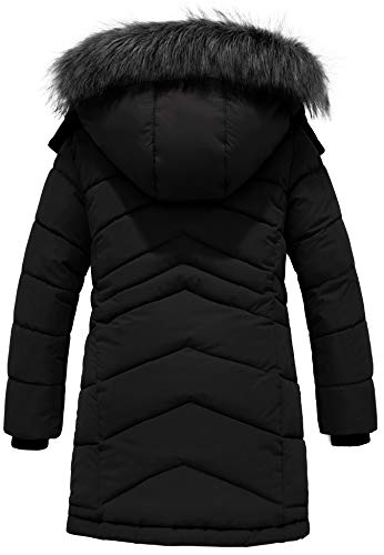 ZSHOW Abrigo Cálido Antiviento Abrigos Niña Largo Invierno Abrigo Forro Polar Grueso Parkas con Capucha de Piel Sintética Niñas Negro 116-122