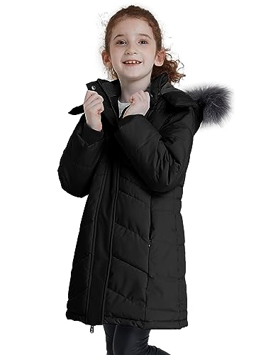 ZSHOW Abrigo Cálido Antiviento Abrigos Niña Largo Invierno Abrigo Forro Polar Grueso Parkas con Capucha de Piel Sintética Niñas Negro 116-122