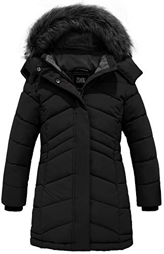 ZSHOW Abrigo Cálido Antiviento Abrigos Niña Largo Invierno Abrigo Forro Polar Grueso Parkas con Capucha de Piel Sintética Niñas Negro 116-122