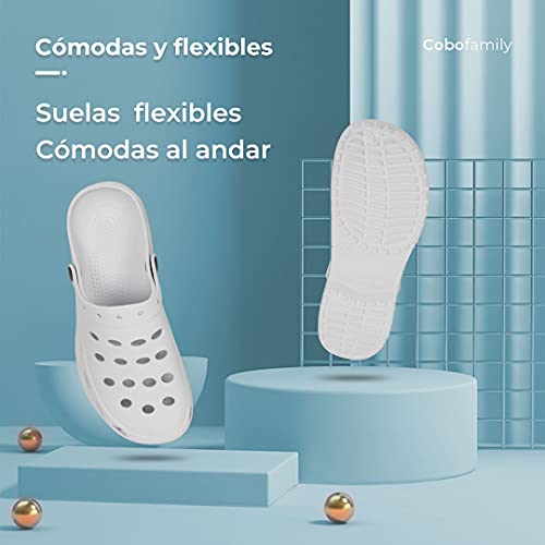 Zuecos Sanitarios Unisex Mujer Hombre Adultos Hostelería Goma EVA Zapatillas Playa Piscina Verano Sandalias Casa Producto Hecho EN Portugal (38,SSBlanco)