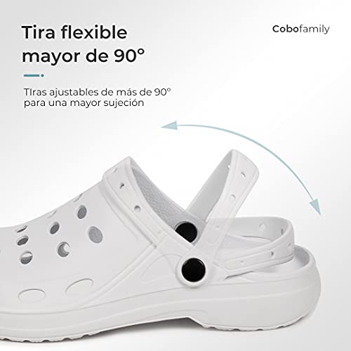 Zuecos Sanitarios Unisex Mujer Hombre Adultos Hostelería Goma EVA Zapatillas Playa Piscina Verano Sandalias Casa Producto Hecho EN Portugal (38,SSBlanco)