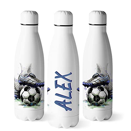 Zumo Digital Botella de Agua Personalizada Futbol Niños, Botella Deportiva Hidratación Térmica Sin BPA Doble Pared 500ml (Futbol-4)