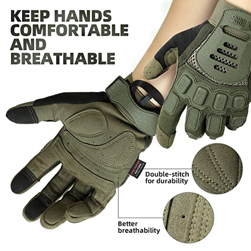 Zune Lotoo Guantes Tácticos Militar, Guantes Airsoft Compatibles con Pantalla Táctil para Hombre Mujer, Guantes Moto Verano Transpirables y Amortiguadores para Paintball Airsoft Motocross (Verde-XL)