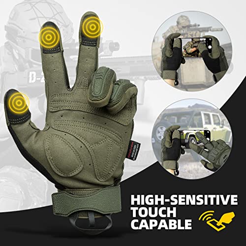 Zune Lotoo Guantes Tácticos Militar, Guantes Airsoft Compatibles con Pantalla Táctil para Hombre Mujer, Guantes Moto Verano Transpirables y Amortiguadores para Paintball Airsoft Motocross (Verde-XL)