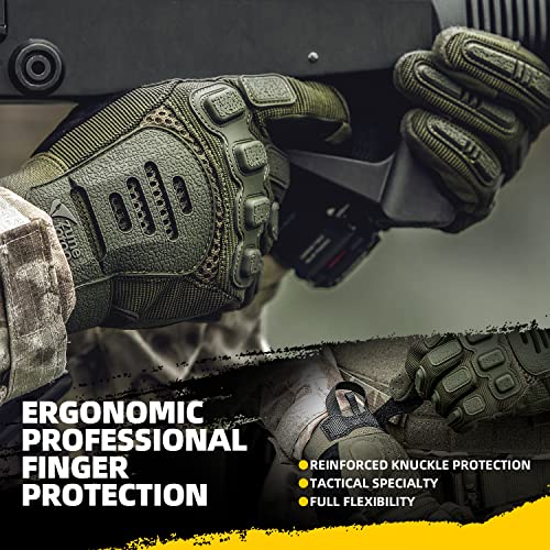 Zune Lotoo Guantes Tácticos Militar, Guantes Airsoft Compatibles con Pantalla Táctil para Hombre Mujer, Guantes Moto Verano Transpirables y Amortiguadores para Paintball Airsoft Motocross (Verde-XL)