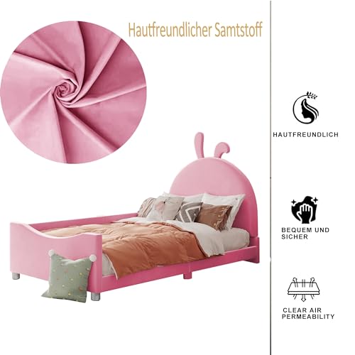 ZYLOYAL10 Cama infantil, tapizada, sofá cama, estructura de franela, cama suave y multifunción, con respaldo, reposabrazos, cama para padres e hijos, cama de invitados, cama de invitados (rosa - A, 90