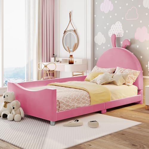 ZYLOYAL10 Cama infantil, tapizada, sofá cama, estructura de franela, cama suave y multifunción, con respaldo, reposabrazos, cama para padres e hijos, cama de invitados, cama de invitados (rosa - A, 90